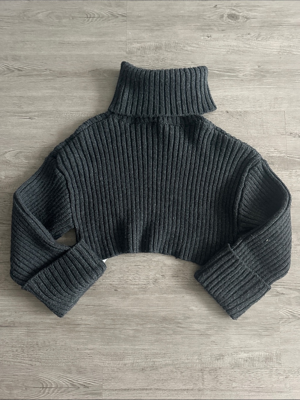 Zara Cropped Ribbed Turtleneck Sweater - Charcoal